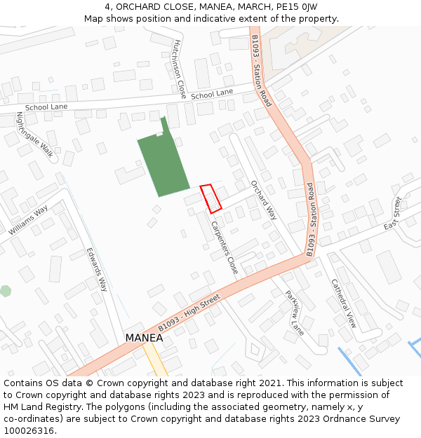 4, ORCHARD CLOSE, MANEA, MARCH, PE15 0JW: Location map and indicative extent of plot