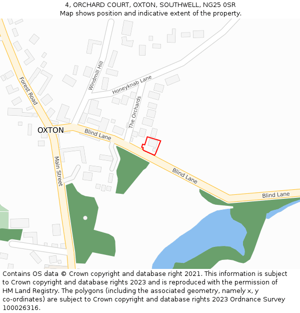 4, ORCHARD COURT, OXTON, SOUTHWELL, NG25 0SR: Location map and indicative extent of plot