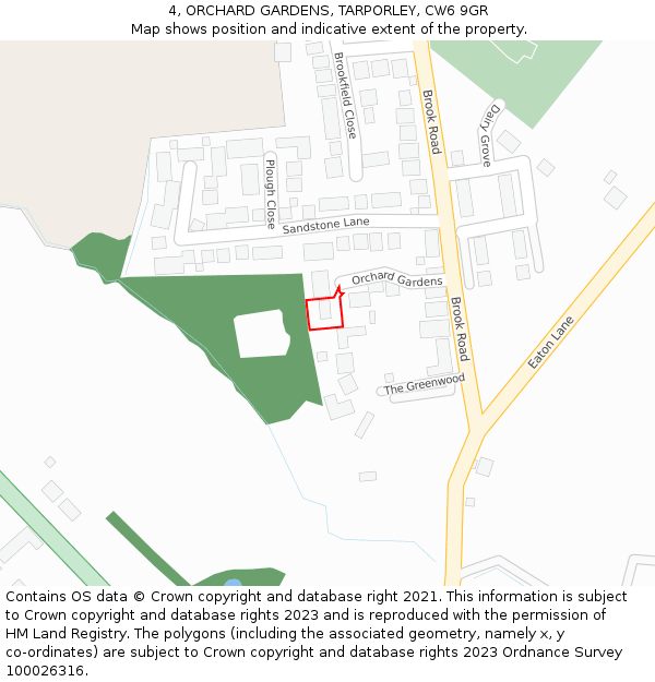 4, ORCHARD GARDENS, TARPORLEY, CW6 9GR: Location map and indicative extent of plot