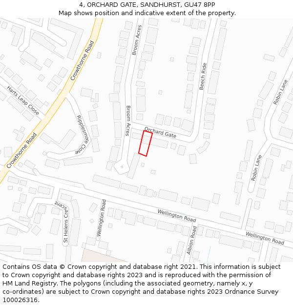 4, ORCHARD GATE, SANDHURST, GU47 8PP: Location map and indicative extent of plot