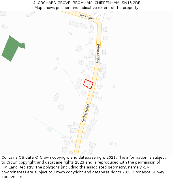 4, ORCHARD GROVE, BROMHAM, CHIPPENHAM, SN15 2DR: Location map and indicative extent of plot