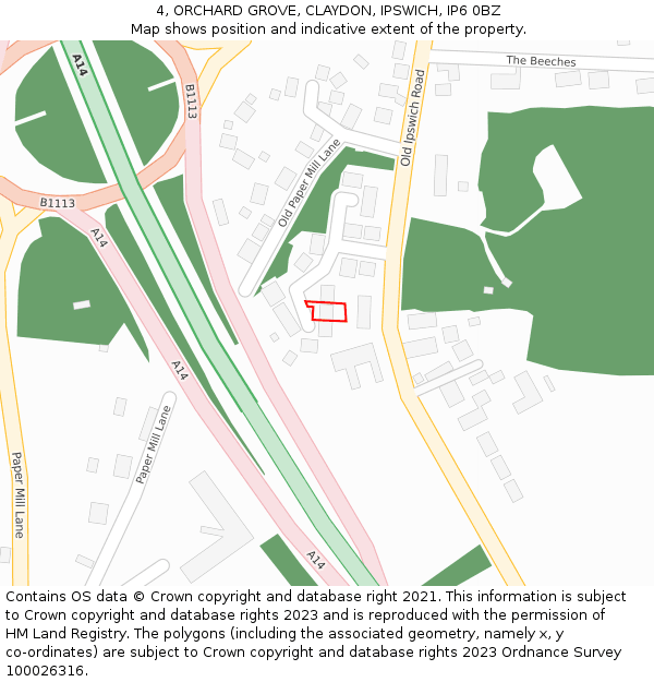 4, ORCHARD GROVE, CLAYDON, IPSWICH, IP6 0BZ: Location map and indicative extent of plot