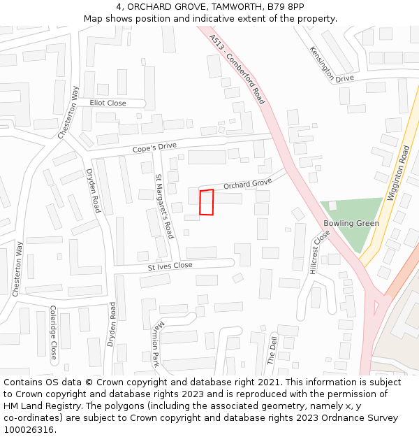 4, ORCHARD GROVE, TAMWORTH, B79 8PP: Location map and indicative extent of plot