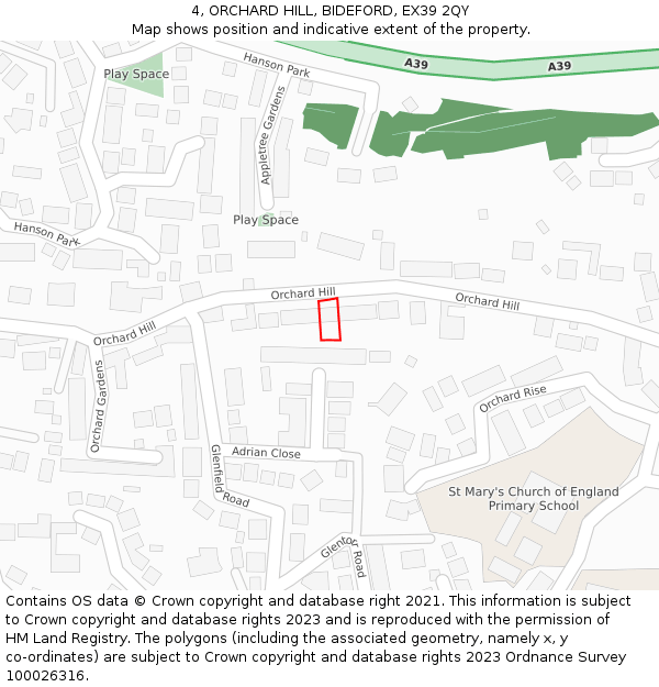 4, ORCHARD HILL, BIDEFORD, EX39 2QY: Location map and indicative extent of plot