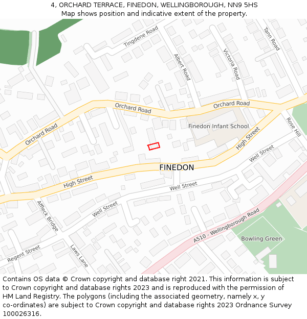 4, ORCHARD TERRACE, FINEDON, WELLINGBOROUGH, NN9 5HS: Location map and indicative extent of plot