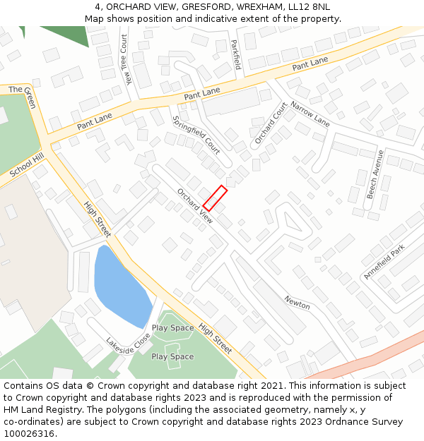 4, ORCHARD VIEW, GRESFORD, WREXHAM, LL12 8NL: Location map and indicative extent of plot