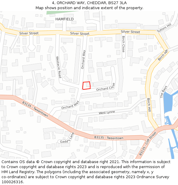 4, ORCHARD WAY, CHEDDAR, BS27 3LA: Location map and indicative extent of plot