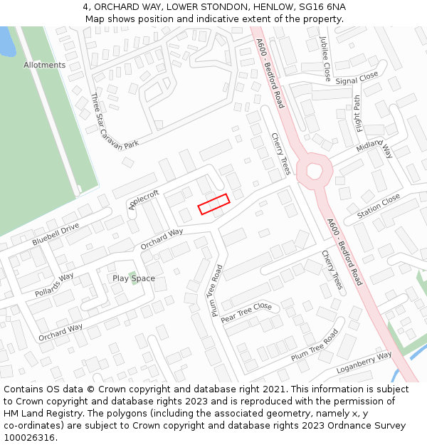 4, ORCHARD WAY, LOWER STONDON, HENLOW, SG16 6NA: Location map and indicative extent of plot