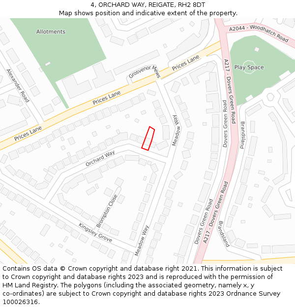 4, ORCHARD WAY, REIGATE, RH2 8DT: Location map and indicative extent of plot