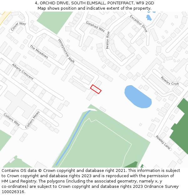 4, ORCHID DRIVE, SOUTH ELMSALL, PONTEFRACT, WF9 2GD: Location map and indicative extent of plot