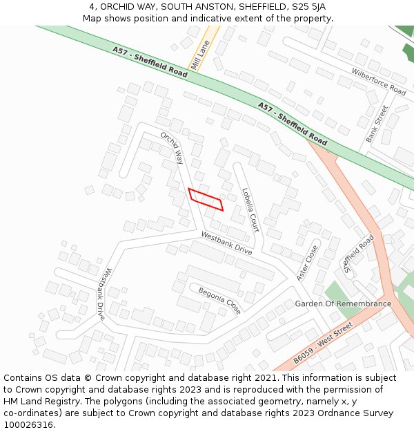 4, ORCHID WAY, SOUTH ANSTON, SHEFFIELD, S25 5JA: Location map and indicative extent of plot