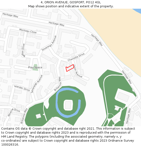 4, ORION AVENUE, GOSPORT, PO12 4GL: Location map and indicative extent of plot