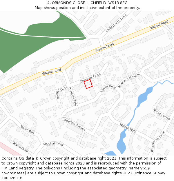 4, ORMONDS CLOSE, LICHFIELD, WS13 8EG: Location map and indicative extent of plot