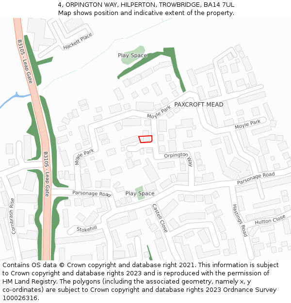 4, ORPINGTON WAY, HILPERTON, TROWBRIDGE, BA14 7UL: Location map and indicative extent of plot