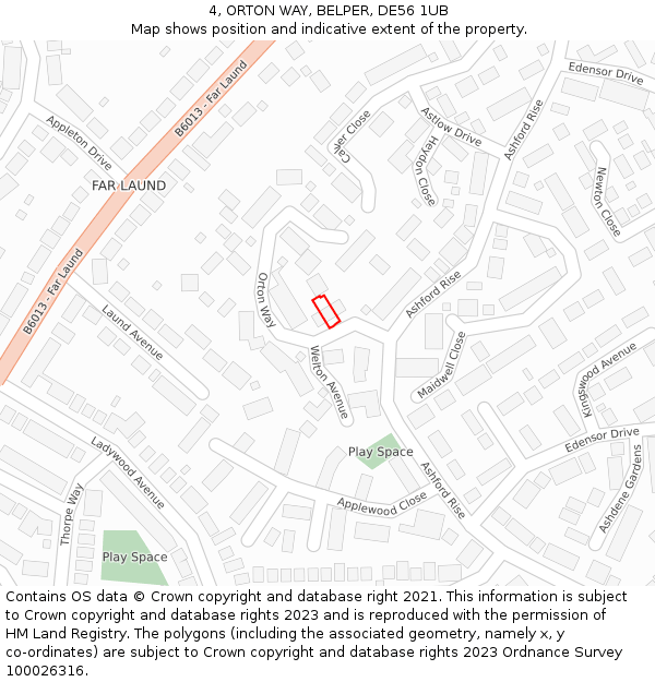 4, ORTON WAY, BELPER, DE56 1UB: Location map and indicative extent of plot