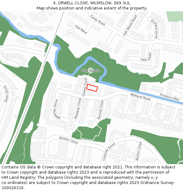 4, ORWELL CLOSE, WILMSLOW, SK9 3UL: Location map and indicative extent of plot