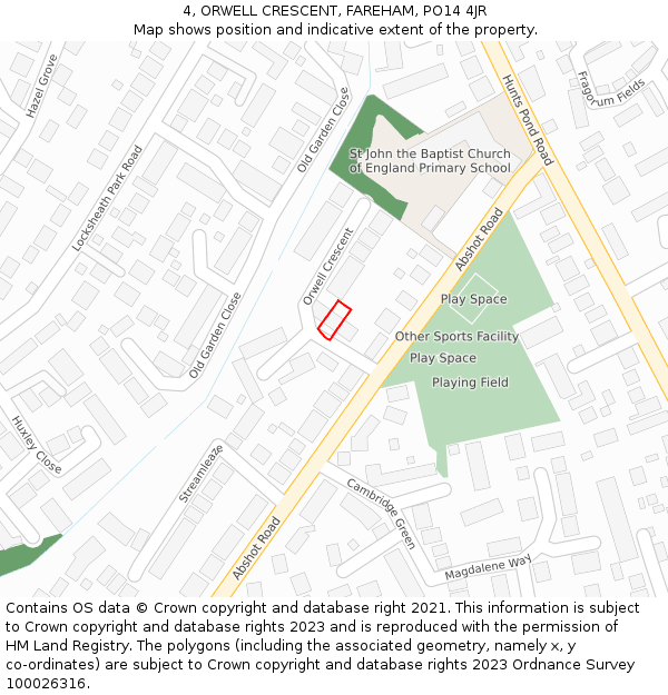 4, ORWELL CRESCENT, FAREHAM, PO14 4JR: Location map and indicative extent of plot