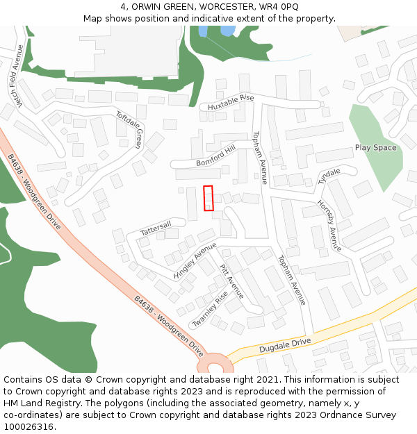 4, ORWIN GREEN, WORCESTER, WR4 0PQ: Location map and indicative extent of plot