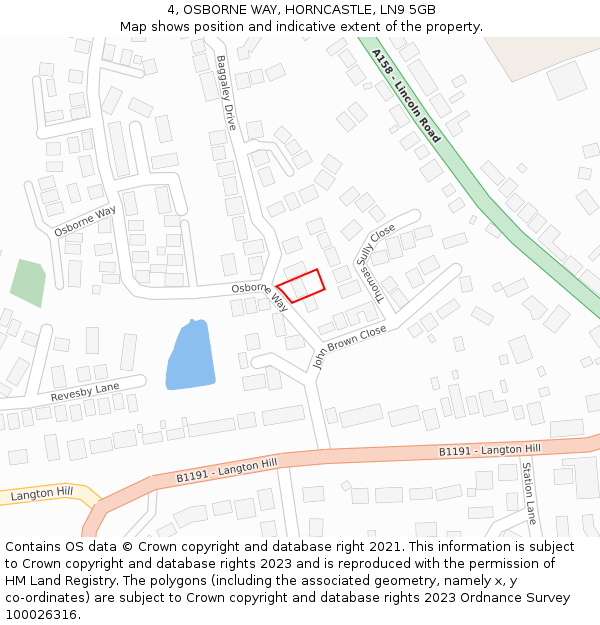 4, OSBORNE WAY, HORNCASTLE, LN9 5GB: Location map and indicative extent of plot