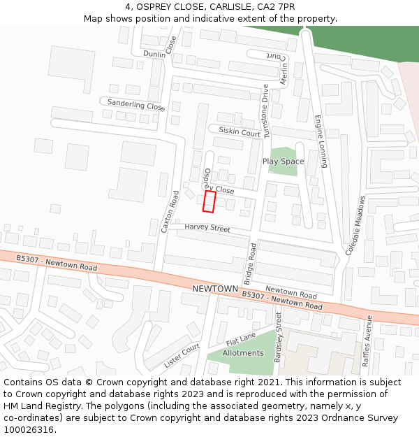 4, OSPREY CLOSE, CARLISLE, CA2 7PR: Location map and indicative extent of plot