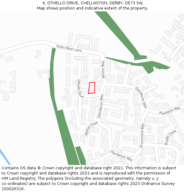 4, OTHELLO DRIVE, CHELLASTON, DERBY, DE73 5AJ: Location map and indicative extent of plot