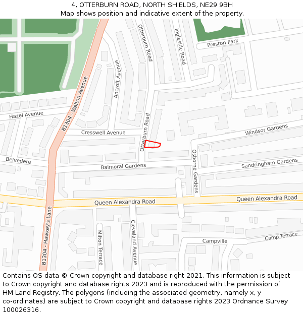 4, OTTERBURN ROAD, NORTH SHIELDS, NE29 9BH: Location map and indicative extent of plot