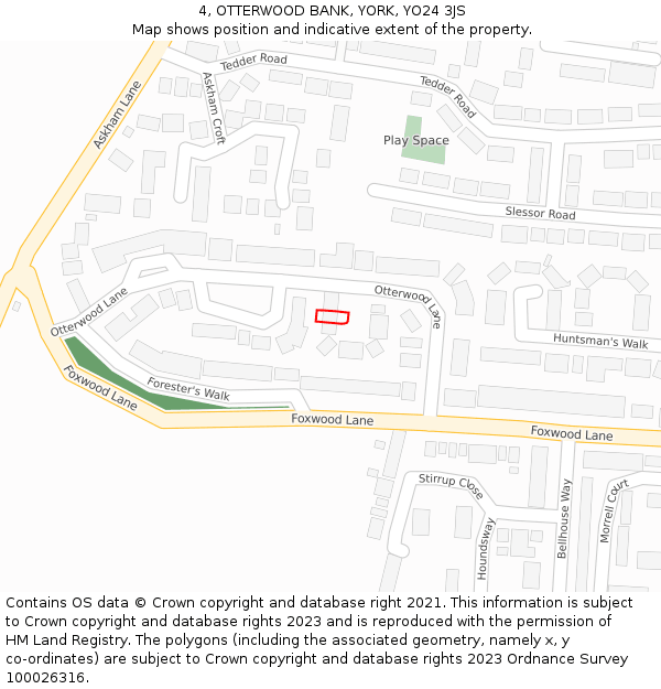 4, OTTERWOOD BANK, YORK, YO24 3JS: Location map and indicative extent of plot