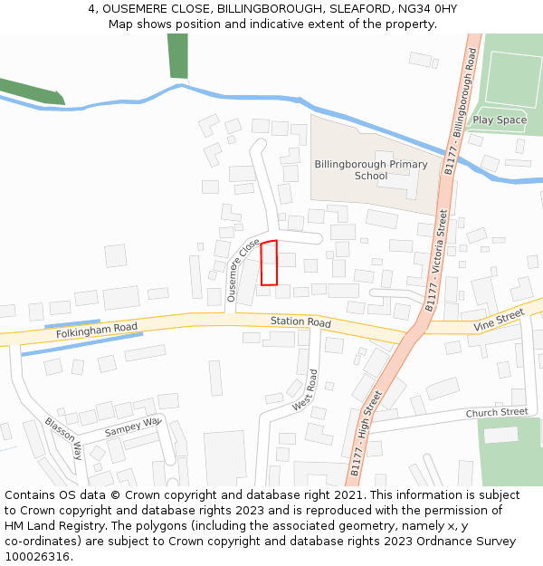 4, OUSEMERE CLOSE, BILLINGBOROUGH, SLEAFORD, NG34 0HY: Location map and indicative extent of plot