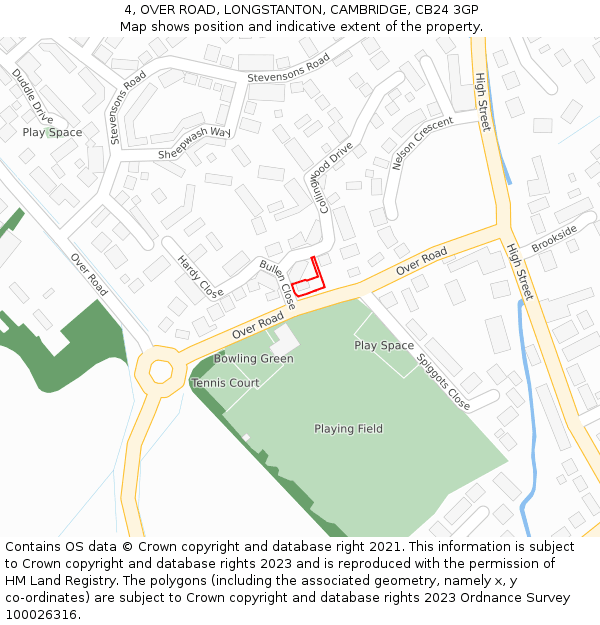 4, OVER ROAD, LONGSTANTON, CAMBRIDGE, CB24 3GP: Location map and indicative extent of plot