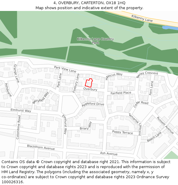 4, OVERBURY, CARTERTON, OX18 1HQ: Location map and indicative extent of plot