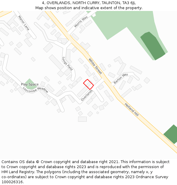 4, OVERLANDS, NORTH CURRY, TAUNTON, TA3 6JL: Location map and indicative extent of plot