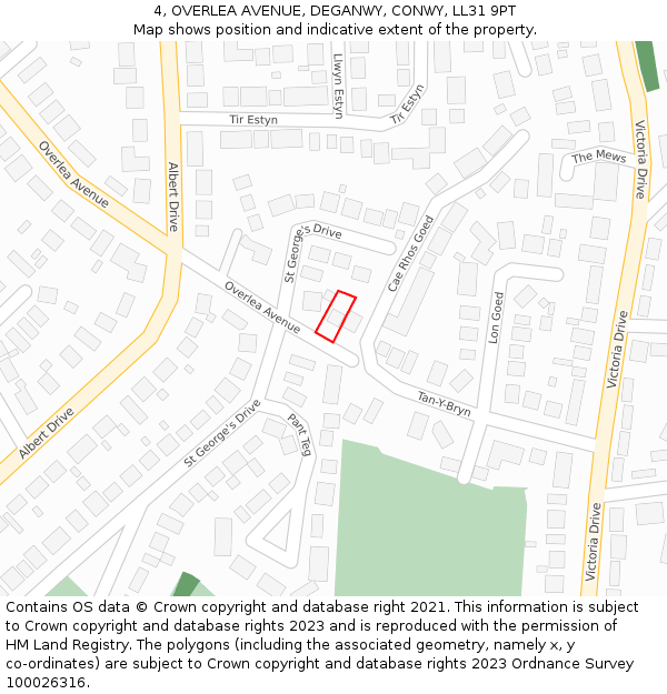 4, OVERLEA AVENUE, DEGANWY, CONWY, LL31 9PT: Location map and indicative extent of plot