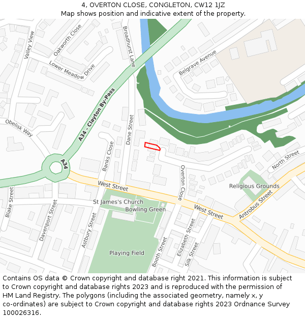 4, OVERTON CLOSE, CONGLETON, CW12 1JZ: Location map and indicative extent of plot