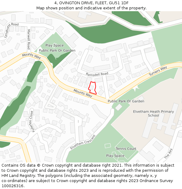 4, OVINGTON DRIVE, FLEET, GU51 1DF: Location map and indicative extent of plot