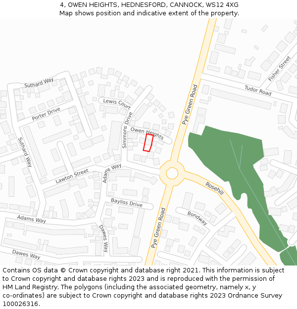 4, OWEN HEIGHTS, HEDNESFORD, CANNOCK, WS12 4XG: Location map and indicative extent of plot