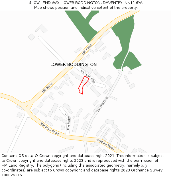 4, OWL END WAY, LOWER BODDINGTON, DAVENTRY, NN11 6YA: Location map and indicative extent of plot