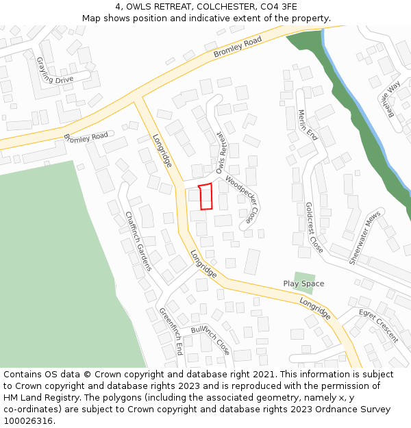 4, OWLS RETREAT, COLCHESTER, CO4 3FE: Location map and indicative extent of plot