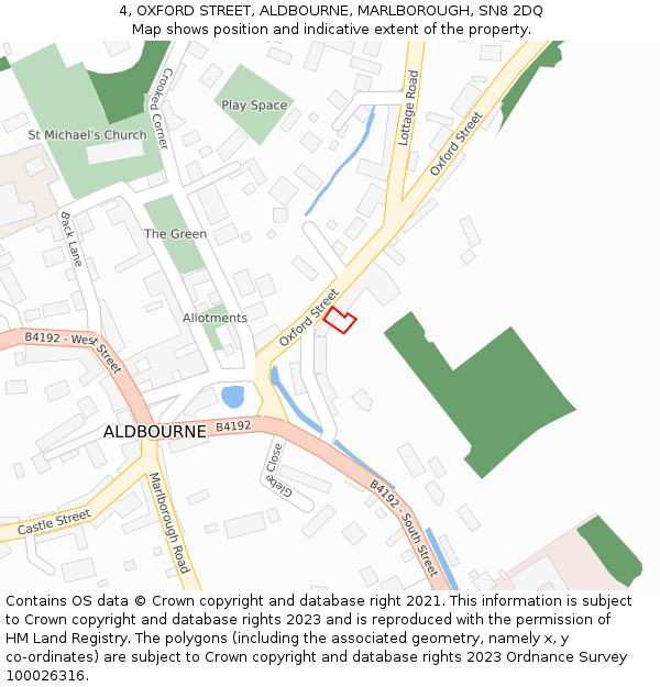 4, OXFORD STREET, ALDBOURNE, MARLBOROUGH, SN8 2DQ: Location map and indicative extent of plot