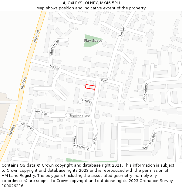 4, OXLEYS, OLNEY, MK46 5PH: Location map and indicative extent of plot