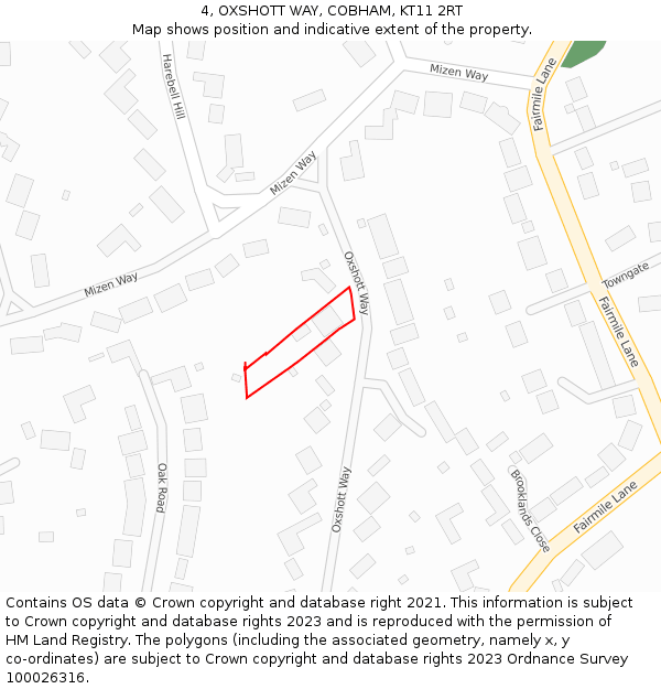 4, OXSHOTT WAY, COBHAM, KT11 2RT: Location map and indicative extent of plot