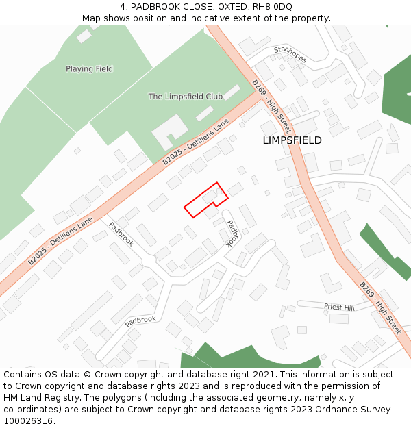 4, PADBROOK CLOSE, OXTED, RH8 0DQ: Location map and indicative extent of plot