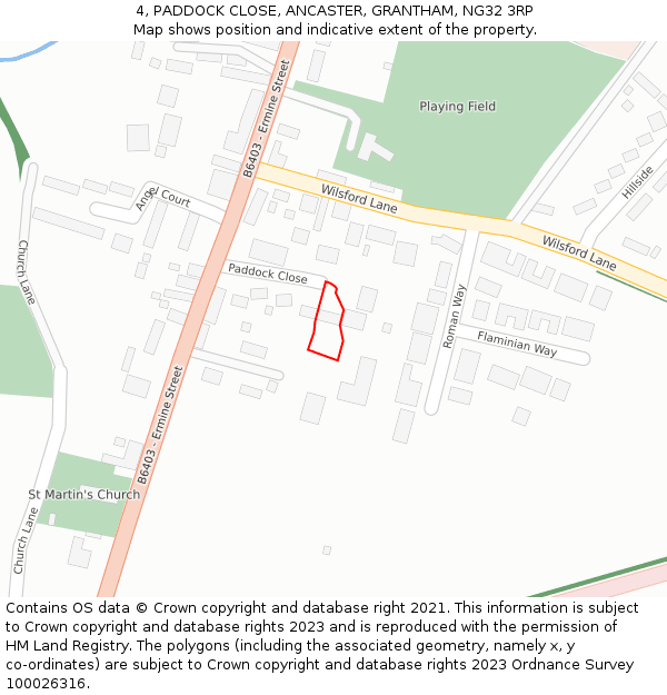 4, PADDOCK CLOSE, ANCASTER, GRANTHAM, NG32 3RP: Location map and indicative extent of plot