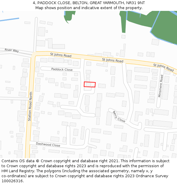 4, PADDOCK CLOSE, BELTON, GREAT YARMOUTH, NR31 9NT: Location map and indicative extent of plot