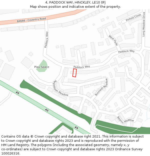 4, PADDOCK WAY, HINCKLEY, LE10 0FJ: Location map and indicative extent of plot