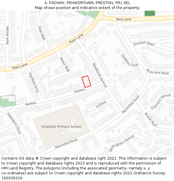 4, PADWAY, PENWORTHAM, PRESTON, PR1 9EL: Location map and indicative extent of plot