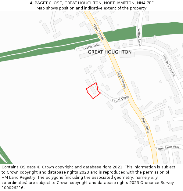4, PAGET CLOSE, GREAT HOUGHTON, NORTHAMPTON, NN4 7EF: Location map and indicative extent of plot