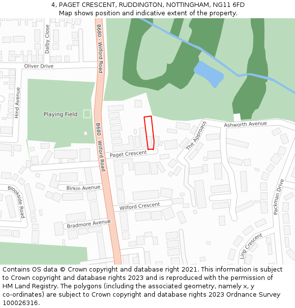 4, PAGET CRESCENT, RUDDINGTON, NOTTINGHAM, NG11 6FD: Location map and indicative extent of plot