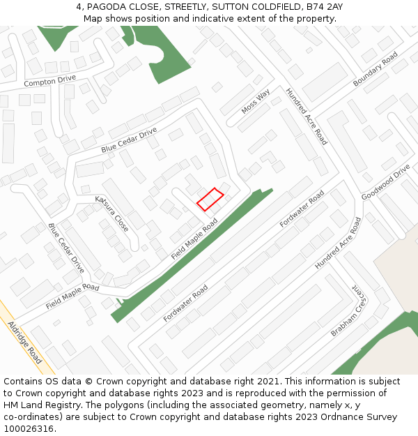 4, PAGODA CLOSE, STREETLY, SUTTON COLDFIELD, B74 2AY: Location map and indicative extent of plot