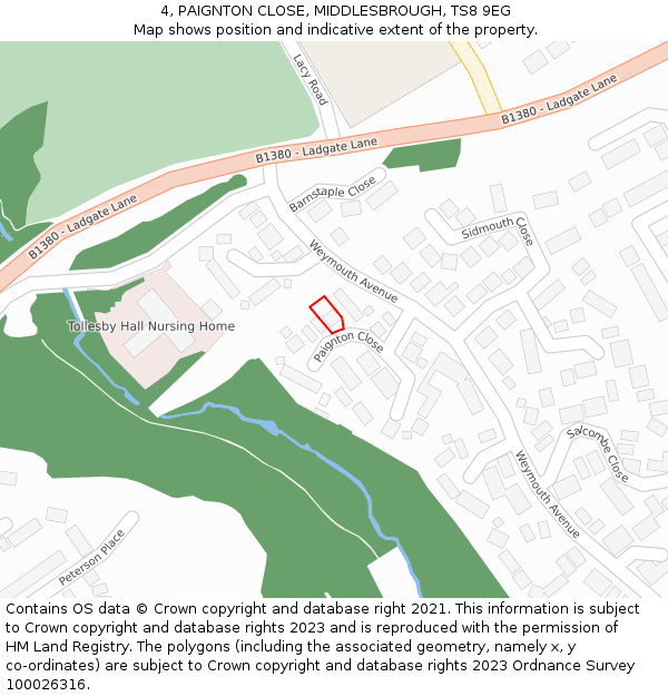 4, PAIGNTON CLOSE, MIDDLESBROUGH, TS8 9EG: Location map and indicative extent of plot