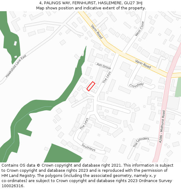 4, PALINGS WAY, FERNHURST, HASLEMERE, GU27 3HJ: Location map and indicative extent of plot